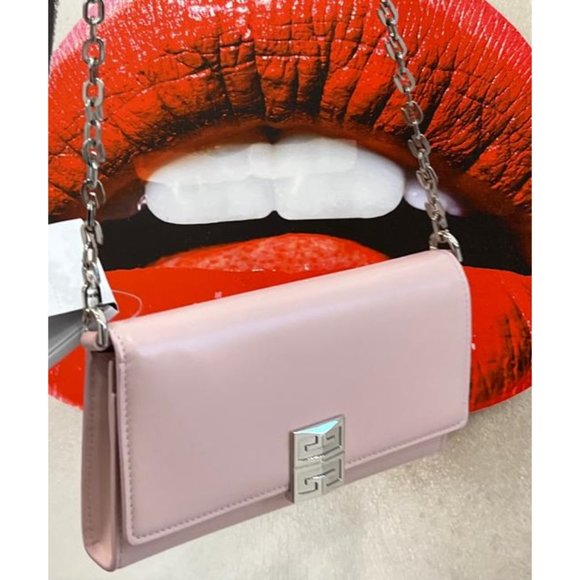 Givenchy Logo Wallet On Chain Pink Leather Cross Body Bag - Picture 6 of 12